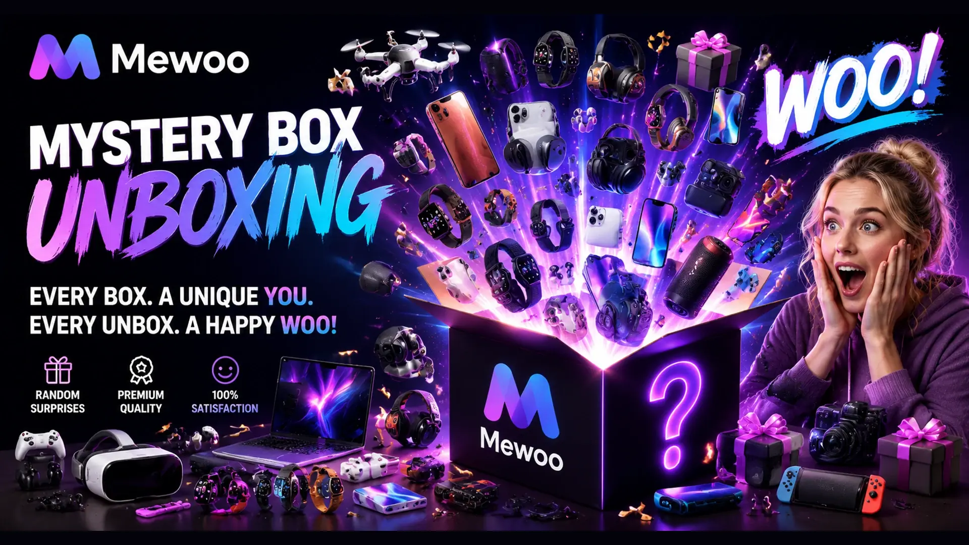 Mewoo electronics mystery box unboxing