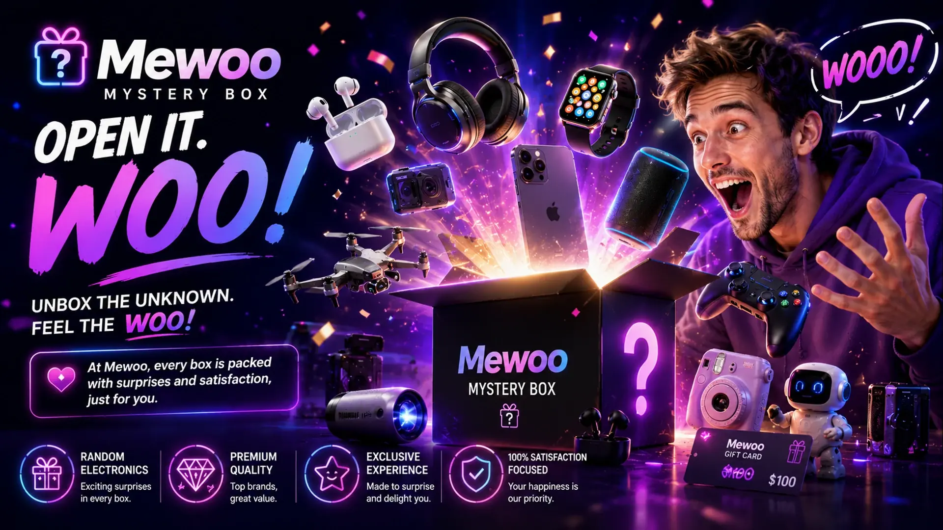 Open it. Woo! Mewoo electronics surprise