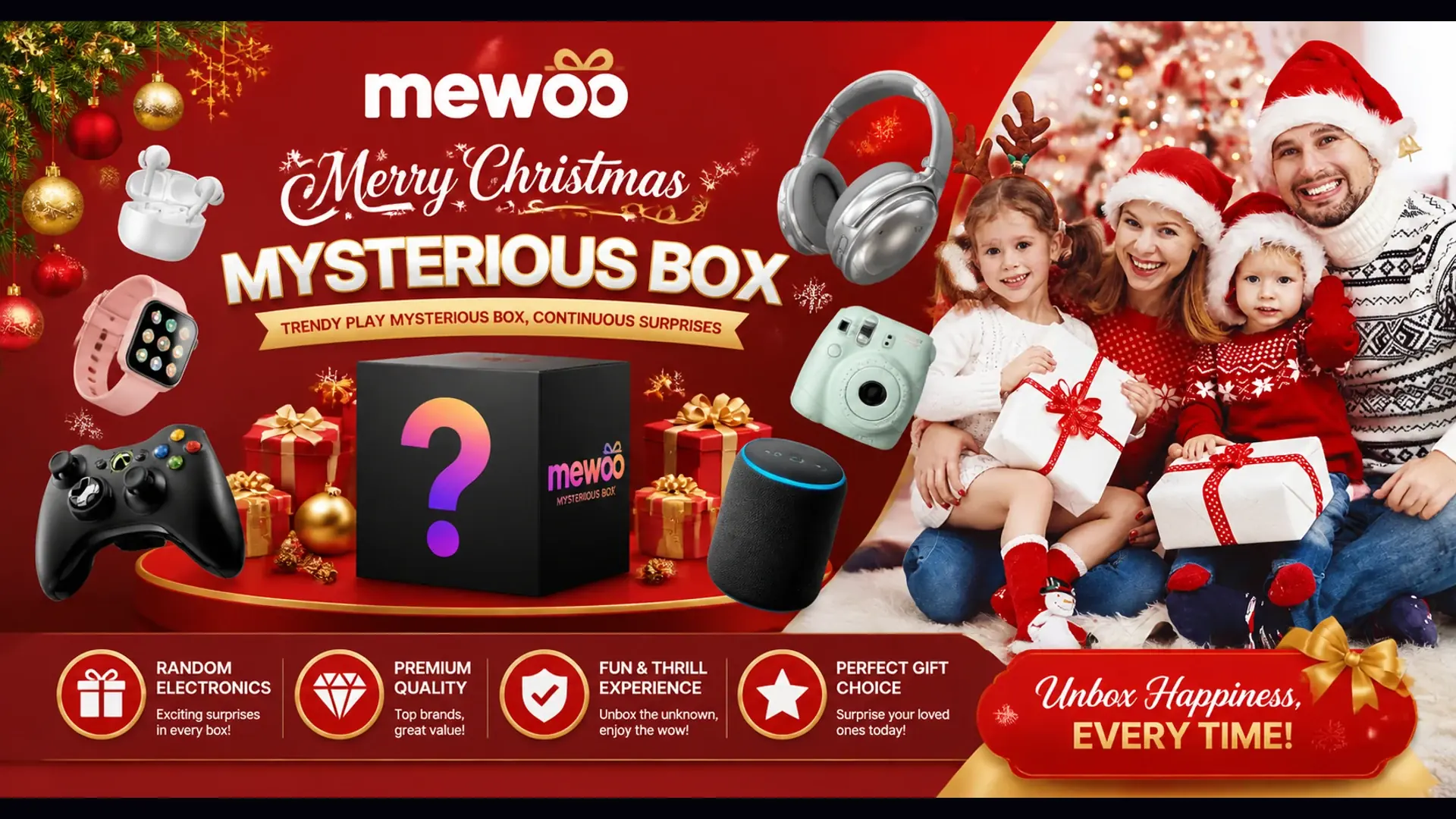 Mewoo family gift and Christmas mystery box illustration