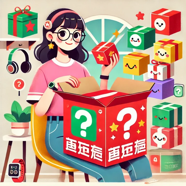 cartoon girl opening lucky box