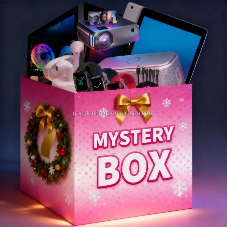 christmas mystery box pink wreath