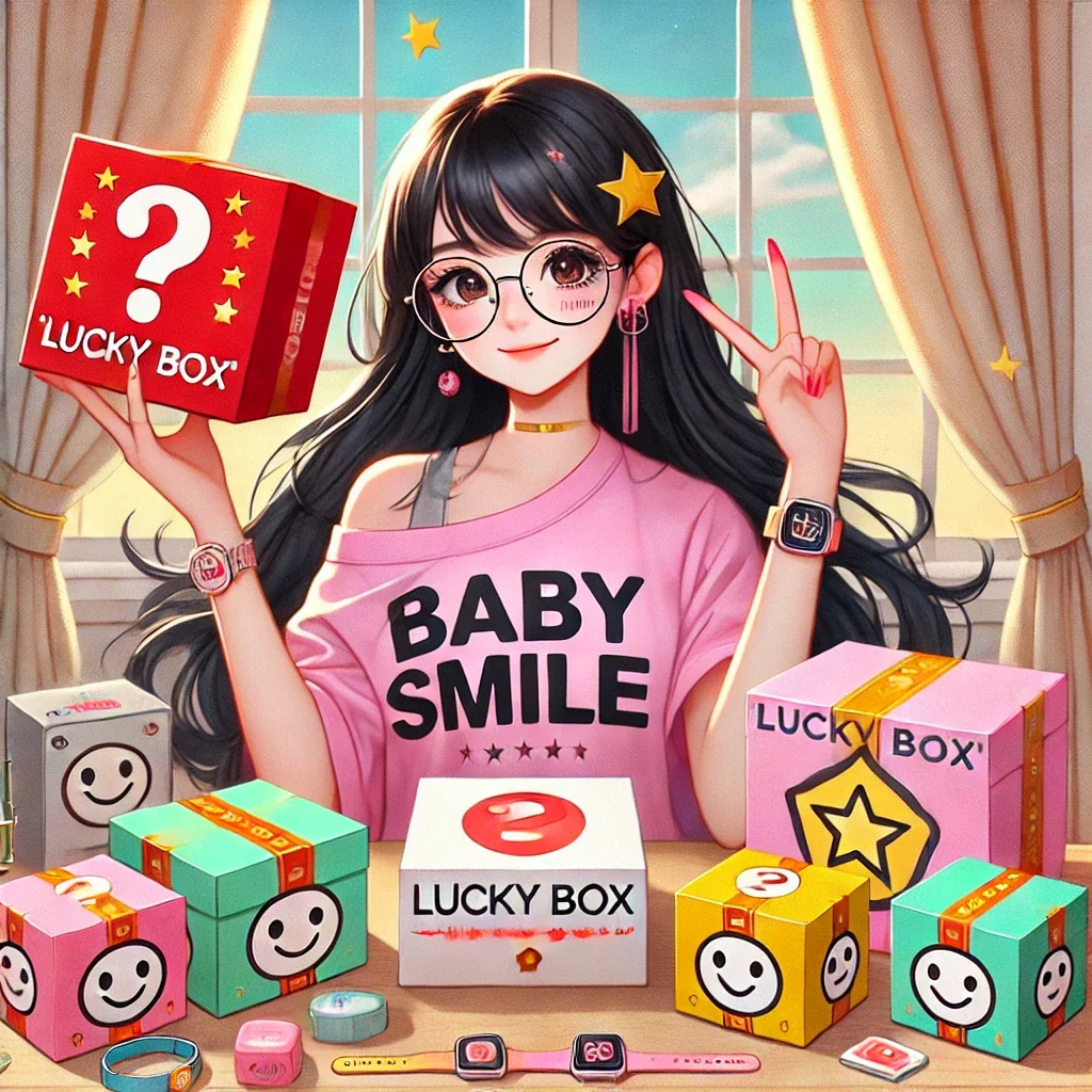 Illustrated collector beside a pink display of small boxed figures