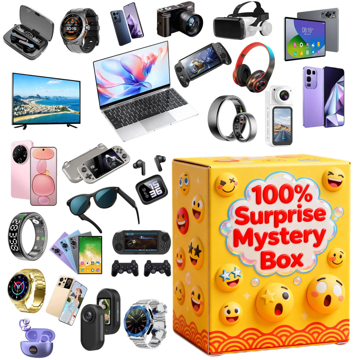 Cute mystery box carton with emoji design