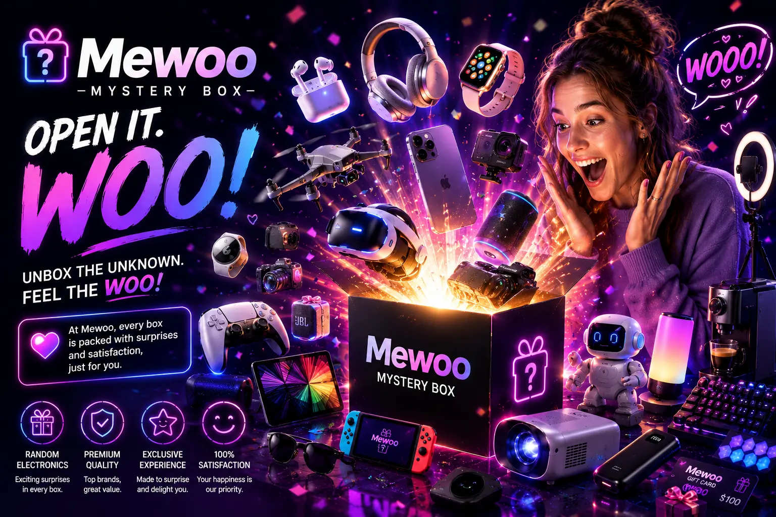 Unboxing an electronics mystery box with earbuds and gadgets