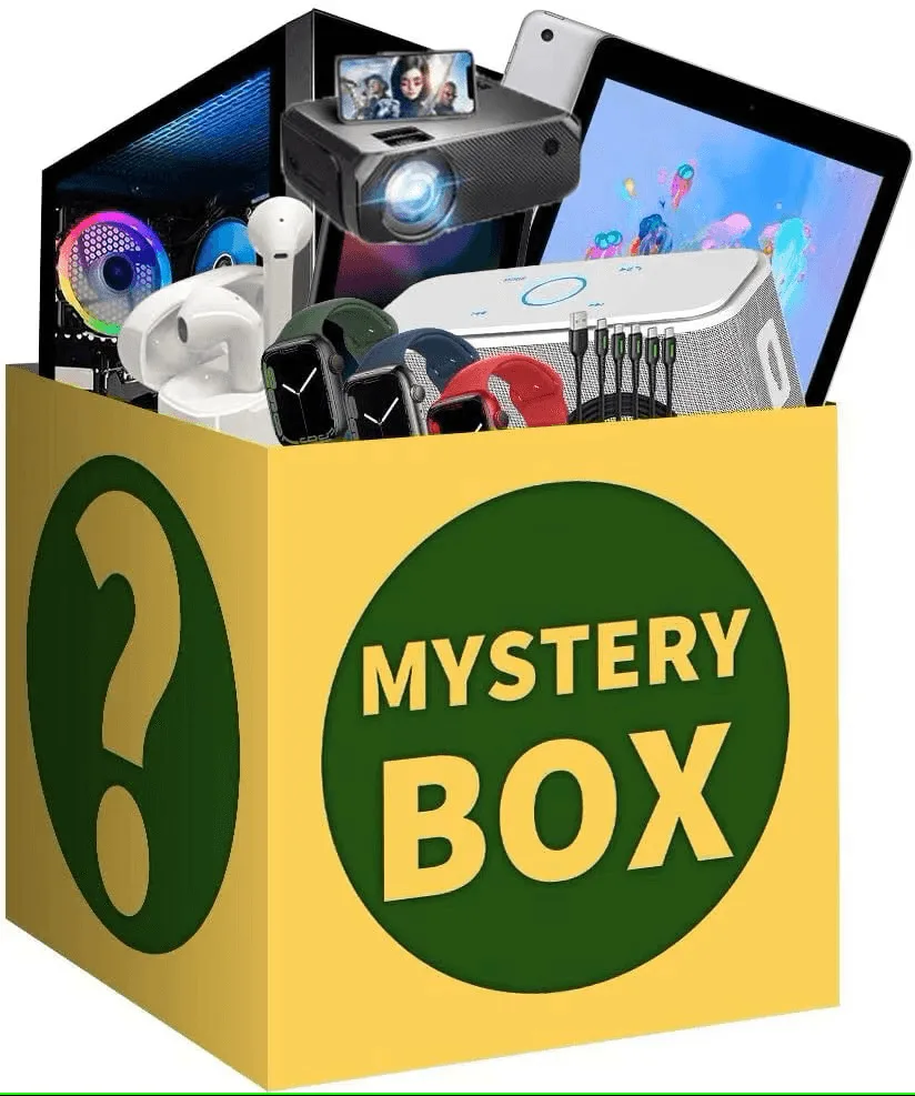 Yellow and green electronics mystery box carton