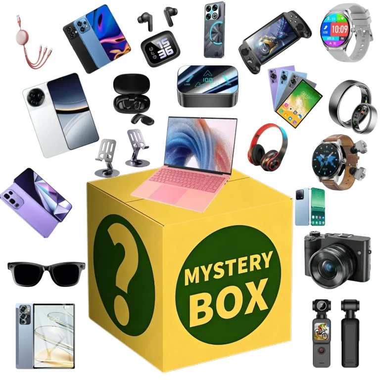 electronics mystery box yellow green label