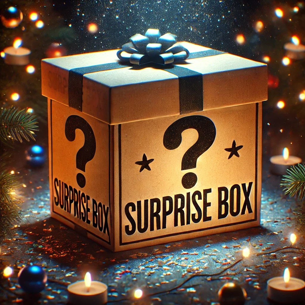 Kraft surprise box with light glowing from a gap in the lid