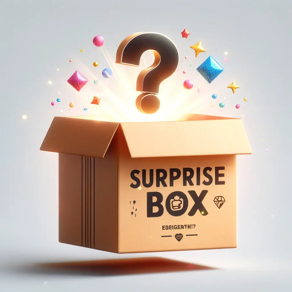 Kraft surprise box with a glowing question mark on the lid