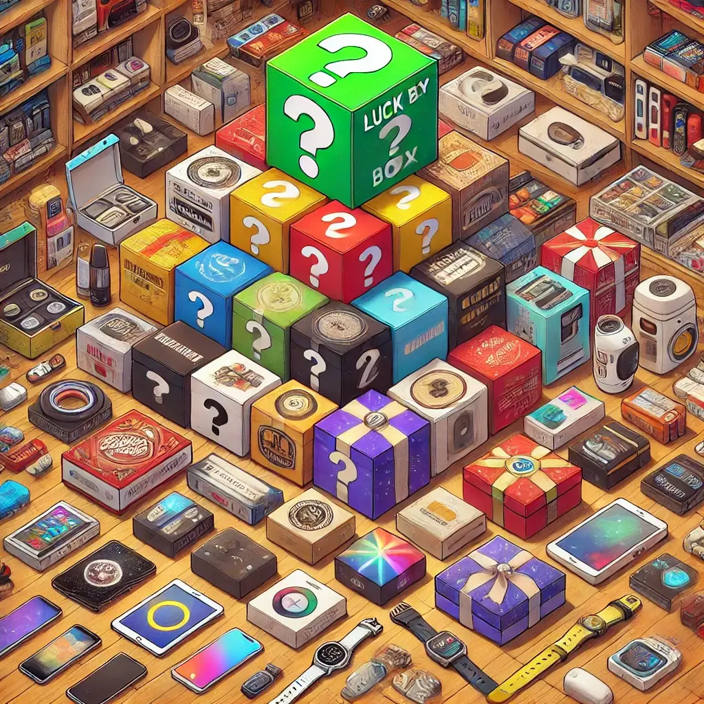 Isometric display of lucky boxes in a store