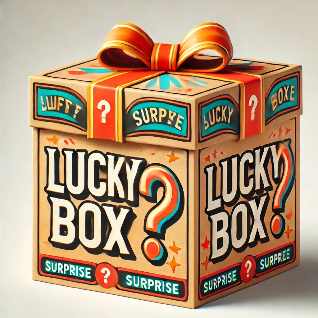 Lucky box gift carton tied with an orange ribbon