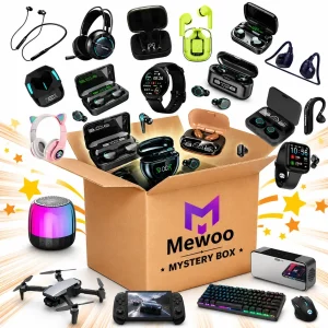 Mewoo electronics mystery box with five tested items including gaming gear