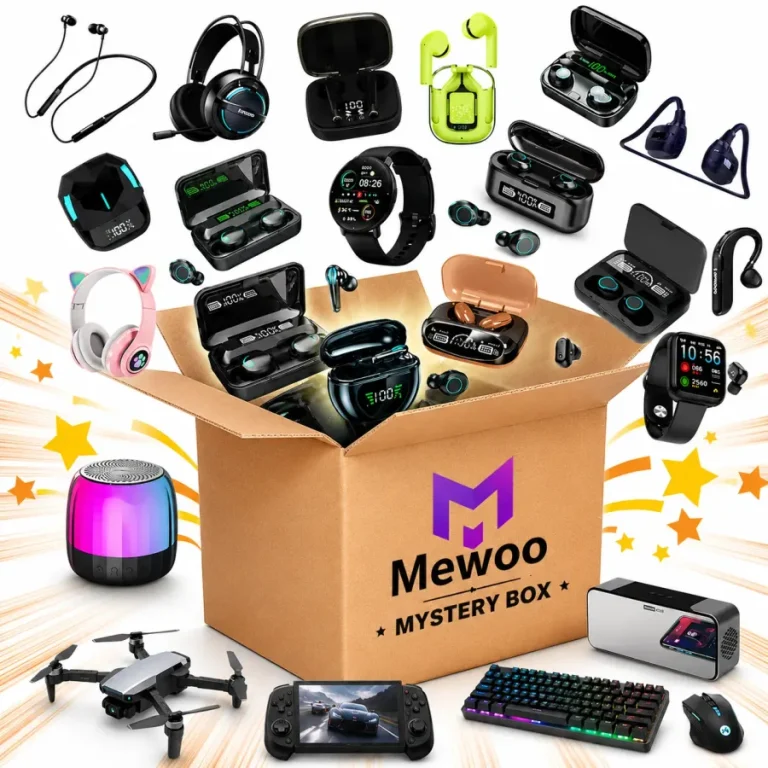 Mewoo electronics mystery box with five tested items including gaming gear