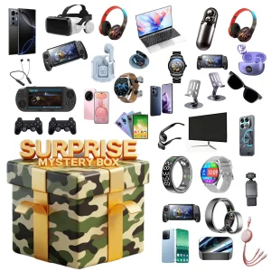 Men's electronics mystery box in camo styling with tech items