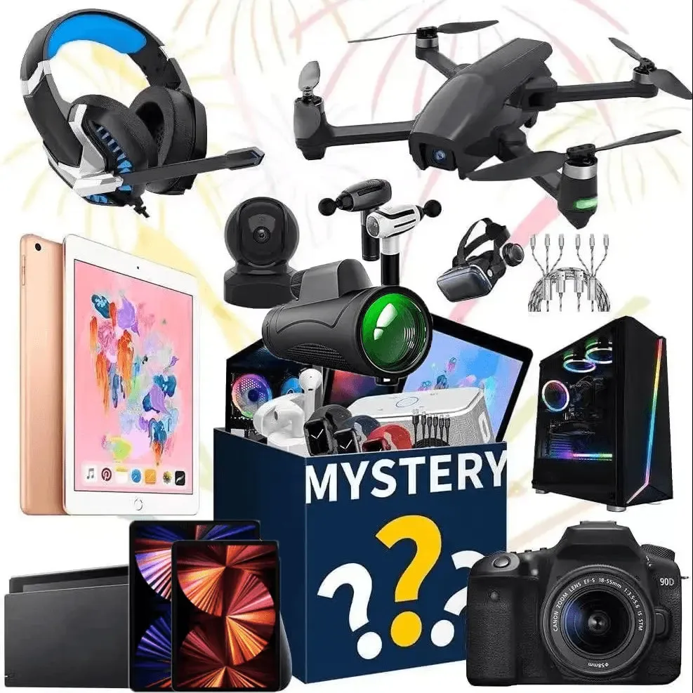 Mystery box with drone, camera and PC gadgets