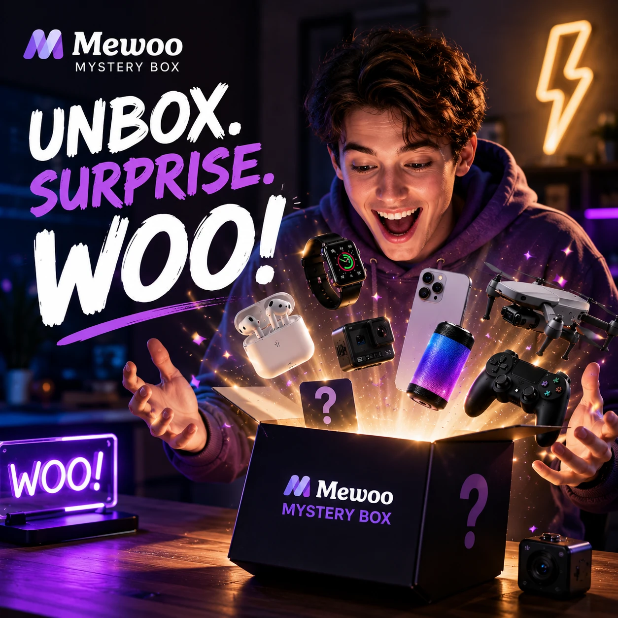 Unboxing electronics from a mystery box