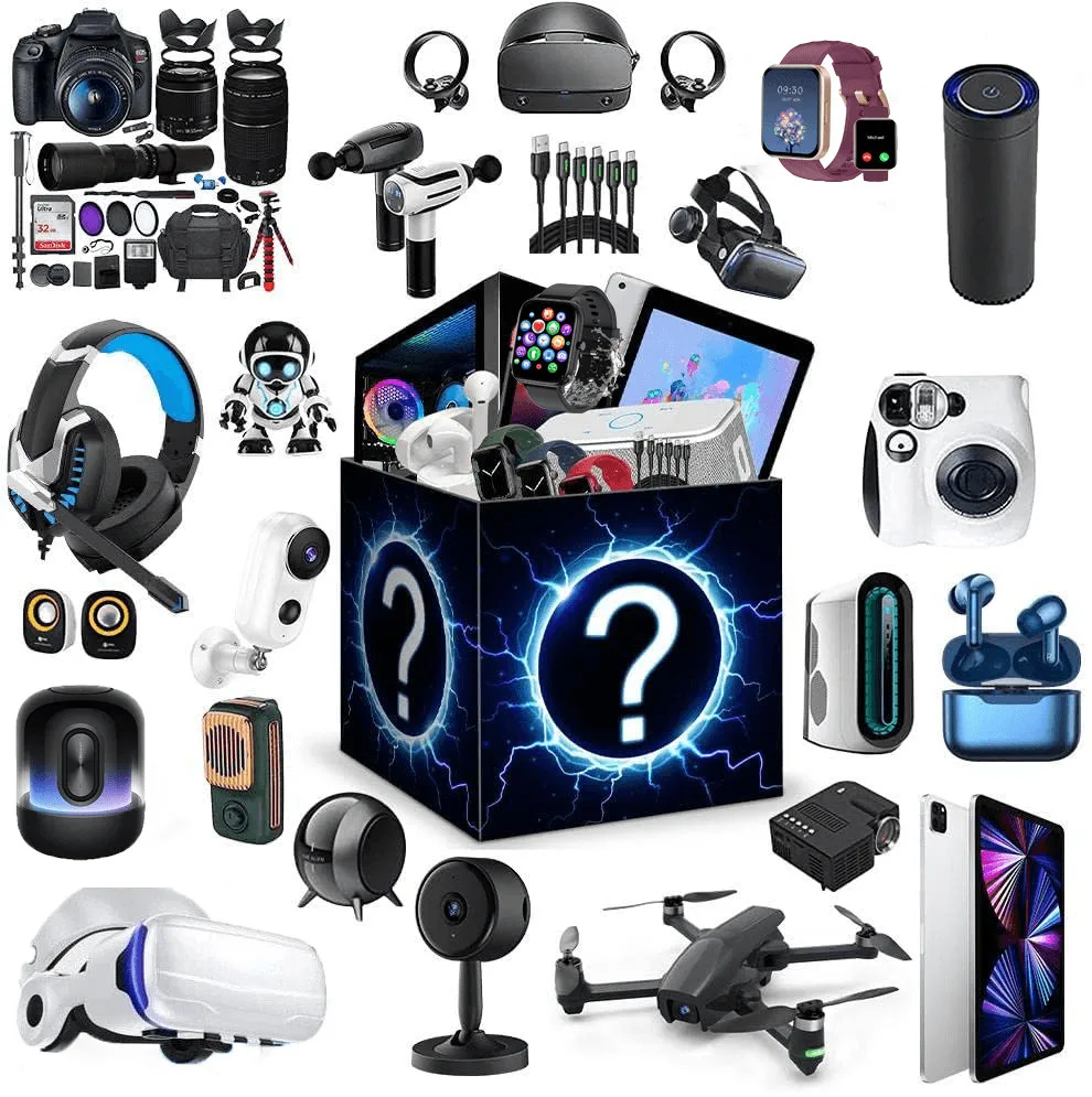 Mystery box with gaming, VR and drone items