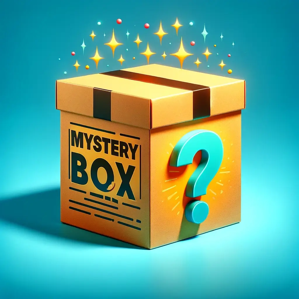 Mystery box glowing gold against a blue background