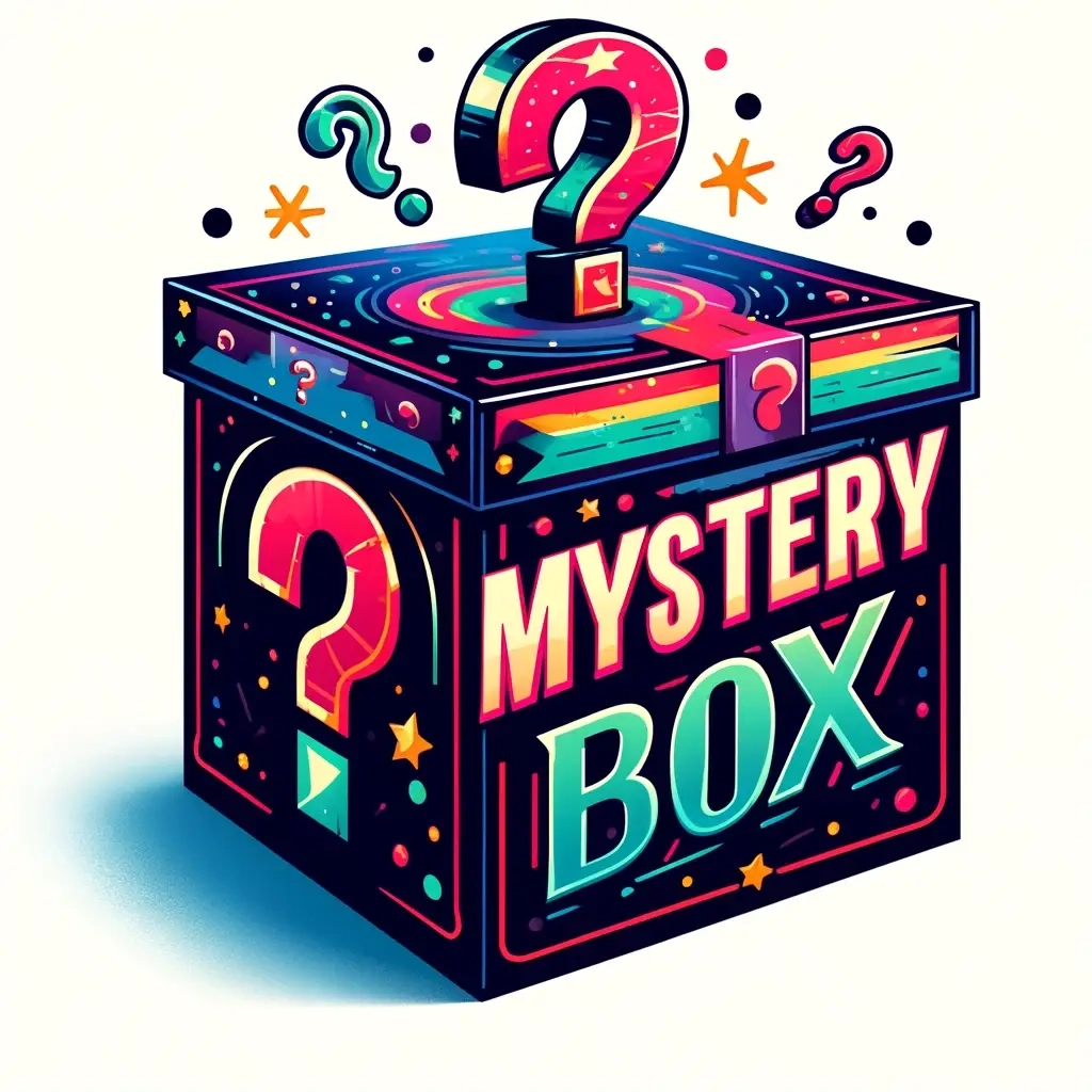 Neon mystery box cube on a dark background