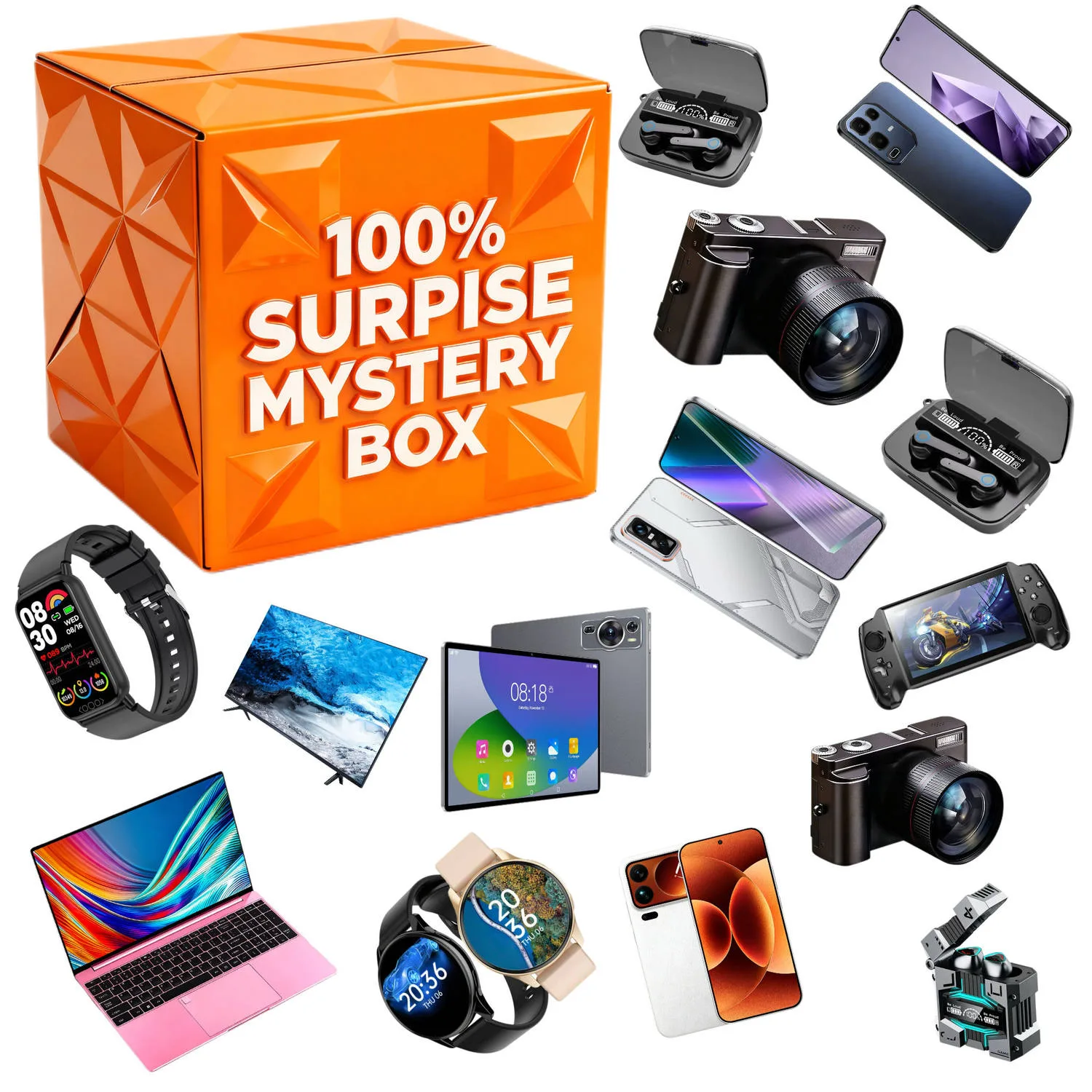 Orange geometric mystery box cube