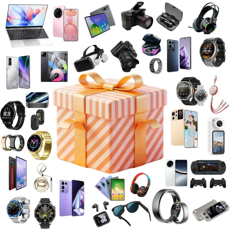 mystery box orange striped gift electronics