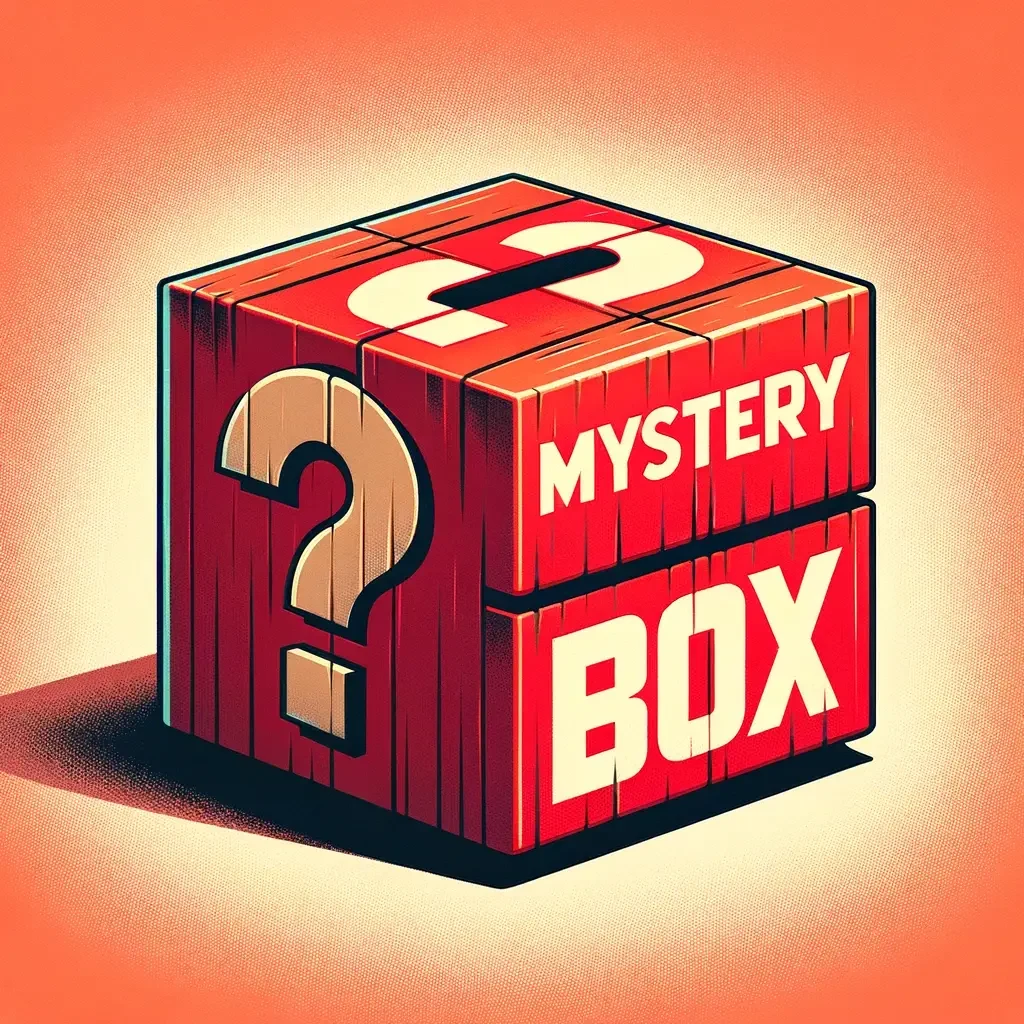 Red mystery box cube on an orange background