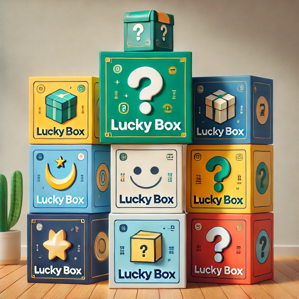 Stack of pastel lucky boxes in soft packaging colours