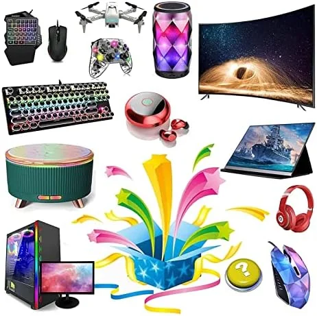 PC gaming mystery box with RGB keyboard, mouse and monitor