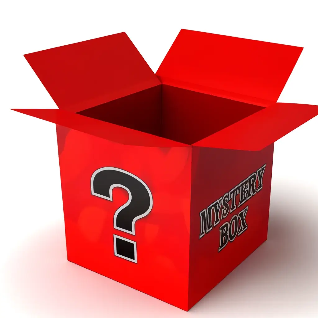 red mystery box open and empty