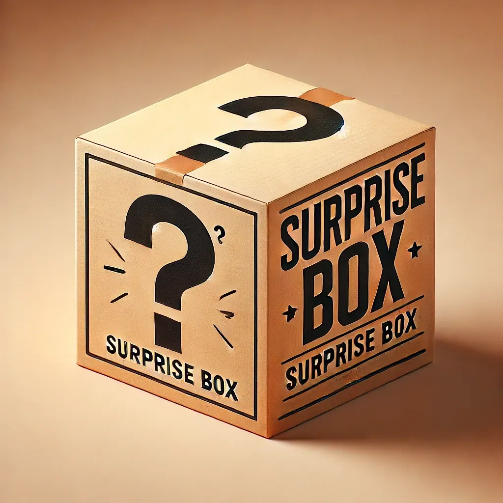 Kraft surprise box cube marked with a question mark