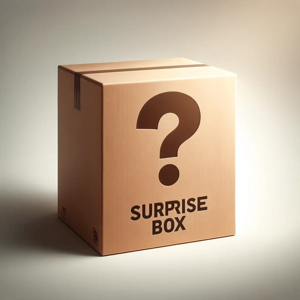 Plain carton surprise box with a question mark