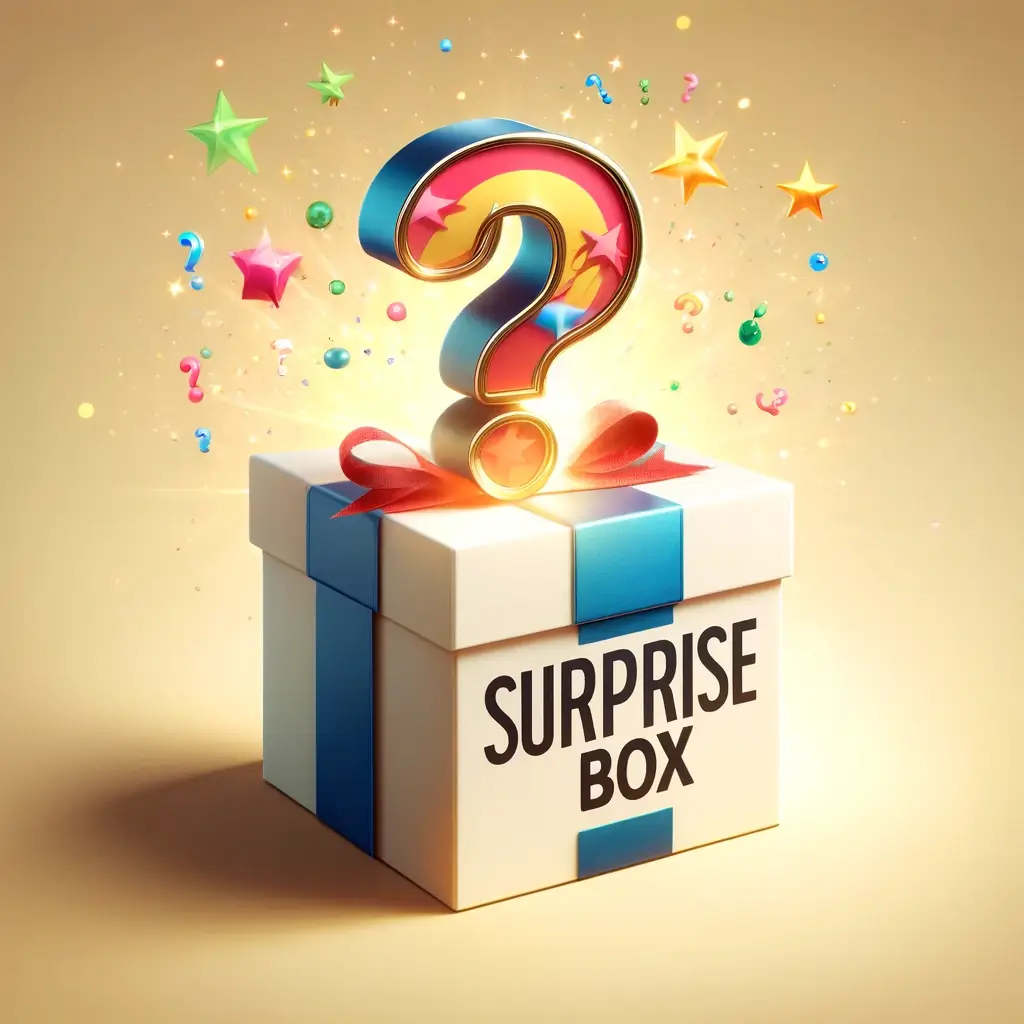 surprise box white blue ribbon