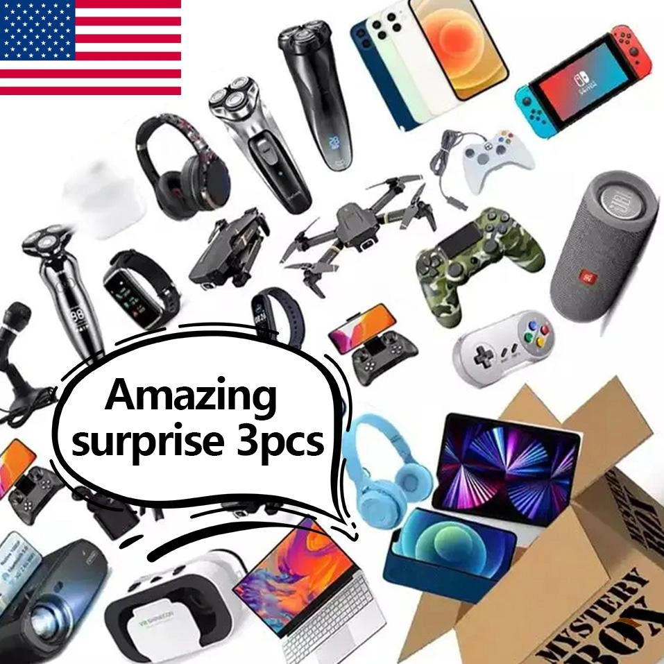 Three-piece electronics mystery box bundle with a USA flag design